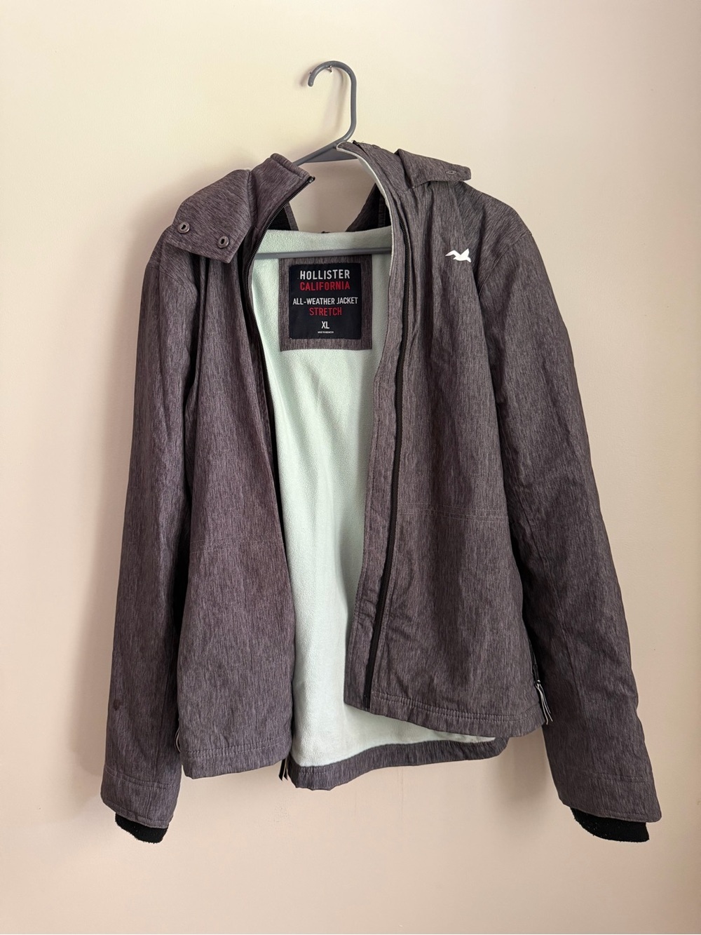 Hollister All Weather Jacket Men's XL Gray Hooded Soft Shell Full Zip